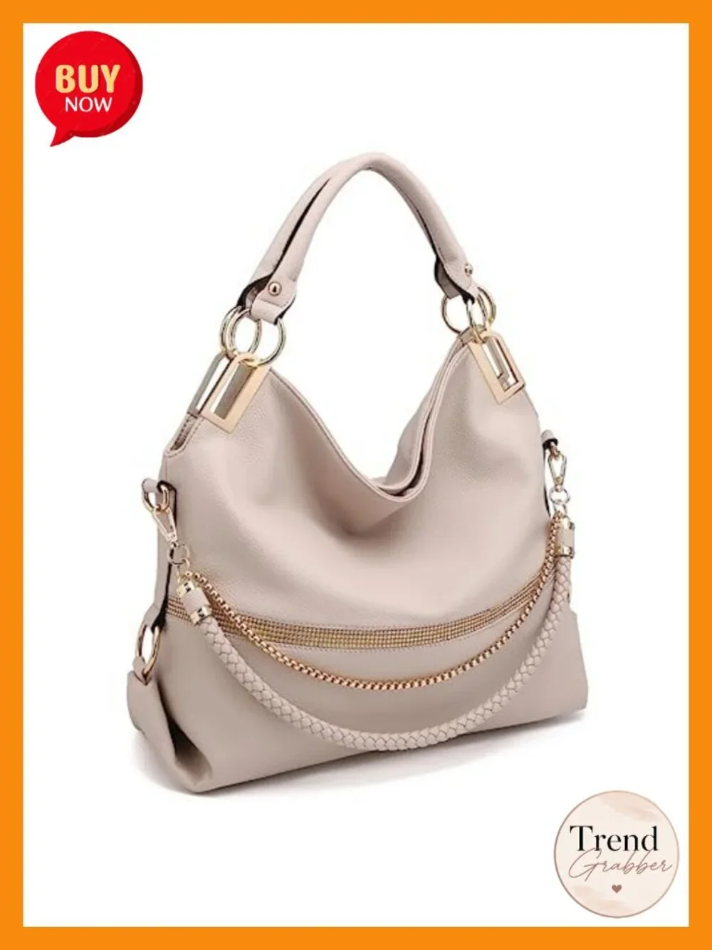 Vegan Leather Hobo Bag with Rhinestone Accents Tote Shoulder Handbag